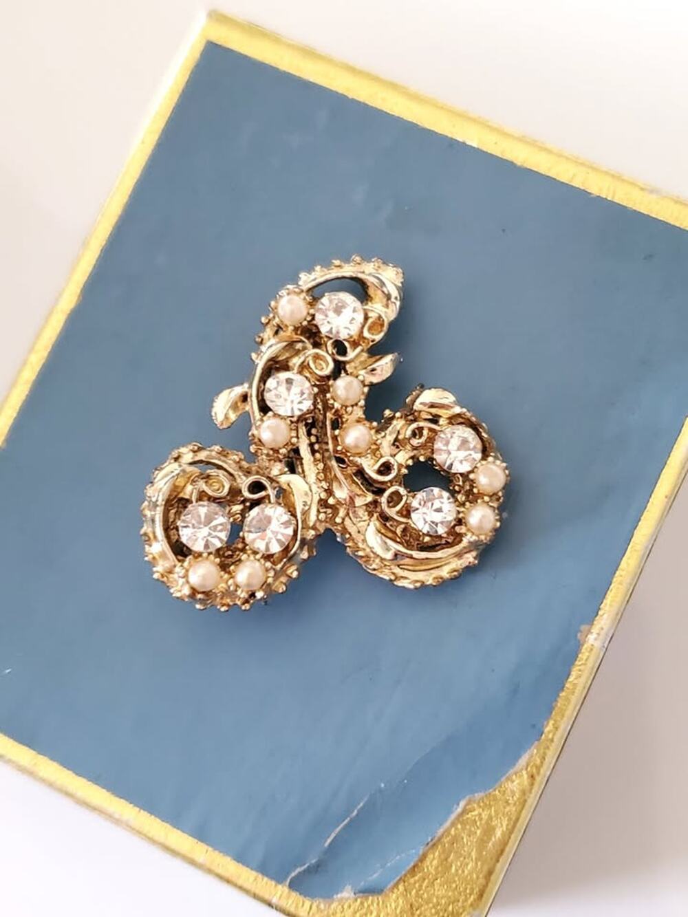 Vintage Letter A Rhinestone and Faux Pearl Brooch Pin